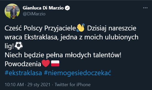 TWEET Di Marzio z okazji powrotu Ekstraklasy! :D